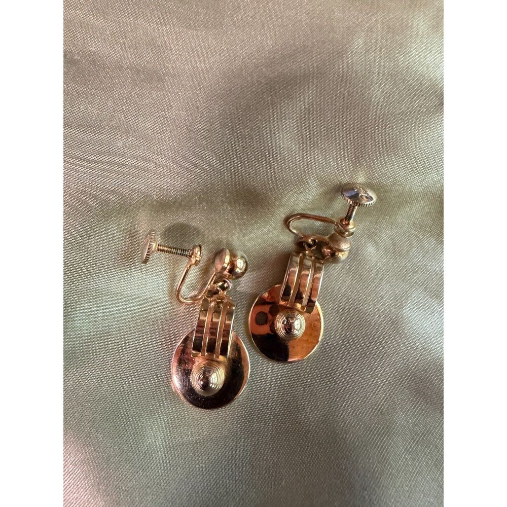 Vintage Alice Signed Gold Tone Modernist Screw Back Dangle Earring